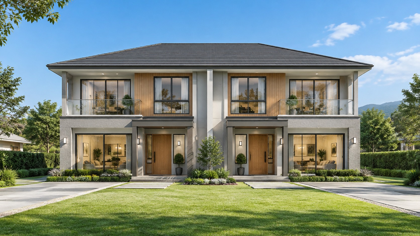Semi-Detached Light Steel Duplex - Mirrored Two-Family Prefab Villa
