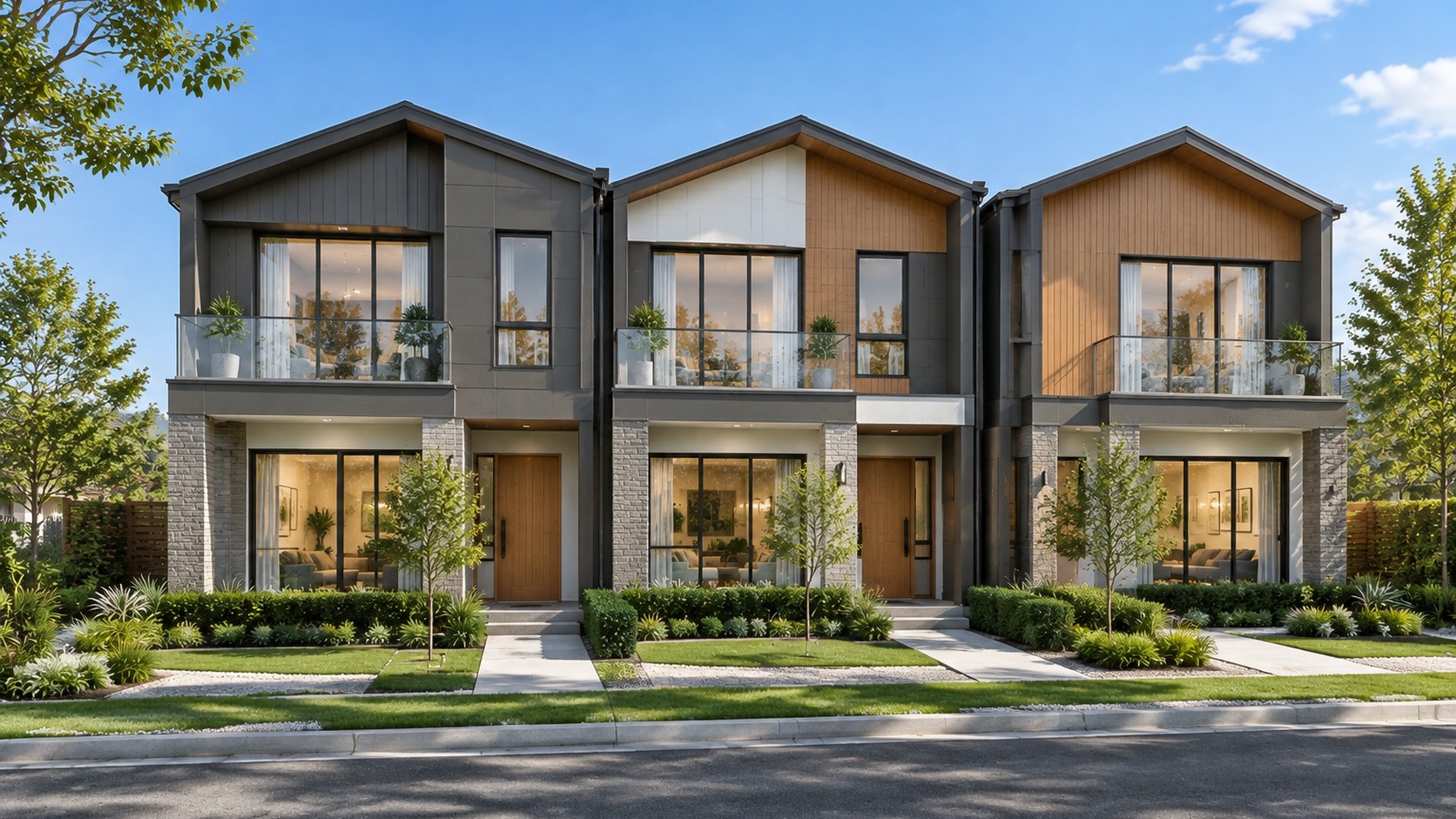 Three-Unit Light Steel Townhouses - Prefab Row Housing Development