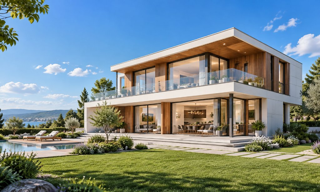 Prefabricated light steel villa with double-height glazing